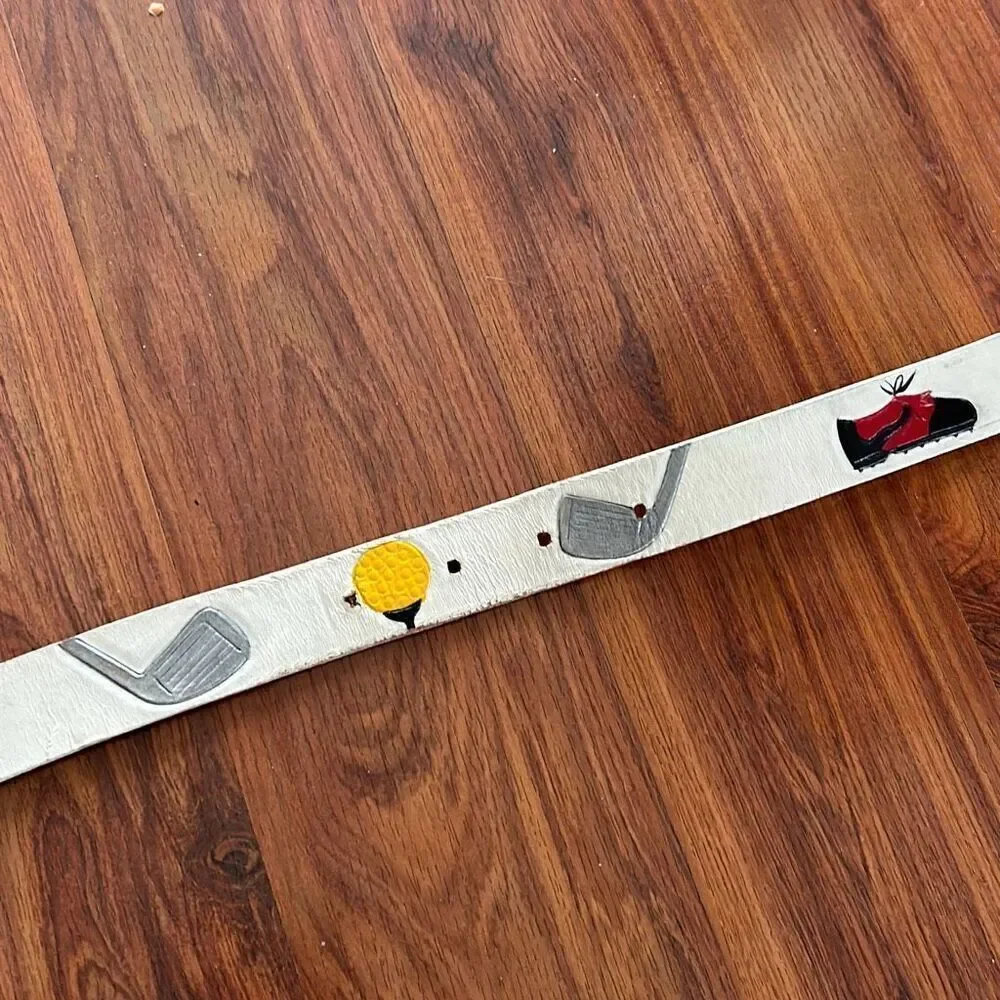 Diane Weiss NYC white leather painted golf belt artisan size small